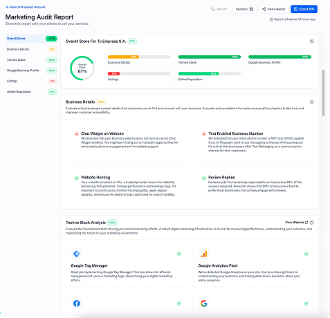 Captura auditoría de marketing de ejemplo